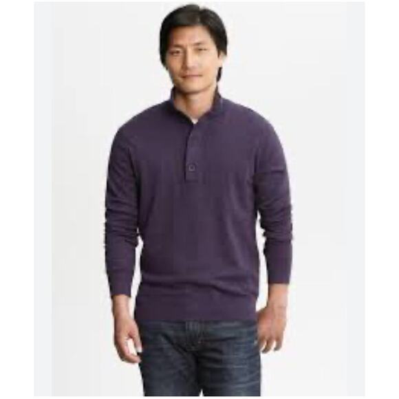 Banana Republic Sweater Mens S‎ Purple Merino Wool Long Sleeve Quarter Snap - Picture 1 of 12